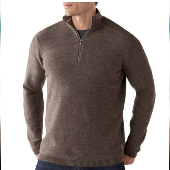 Smartwool taupe brown merino wool blend 1/2 zip pullover ribbed cuffs/hem Medium - Picture 2 of 12